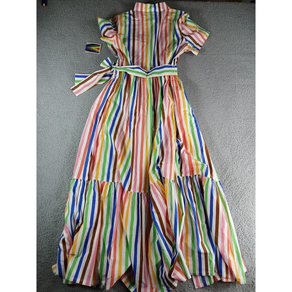 Target Pride Rainbow Dress Womens Medium Shirt Button Up Belted Maxi Stripe NWT - Picture 7 of 8